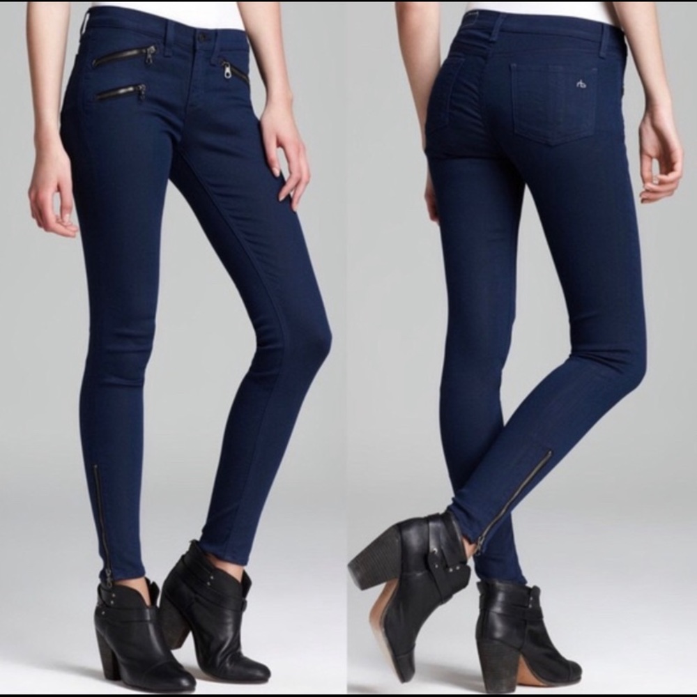 Rag & Bone Cadet Blue Skinny Side Zip Moto Zip Low Rise Sz 25 Zippered Pockets